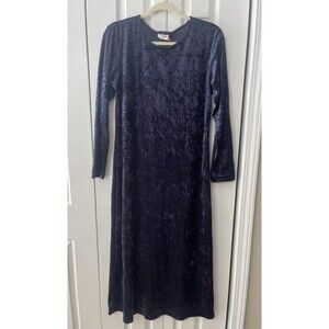 Vintage New Visions Navy Blue  Crushed Velvet Maxi Dress M 8/10 EUC